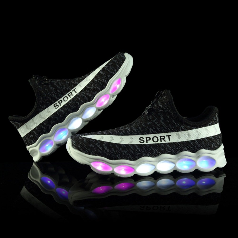 MEAYOU Kids Unisex LED Trainers Shoes USB Charging Flashing Low-Top Light Sneakers For Children Boys and Girls Black 2 UK Kid/EU 34