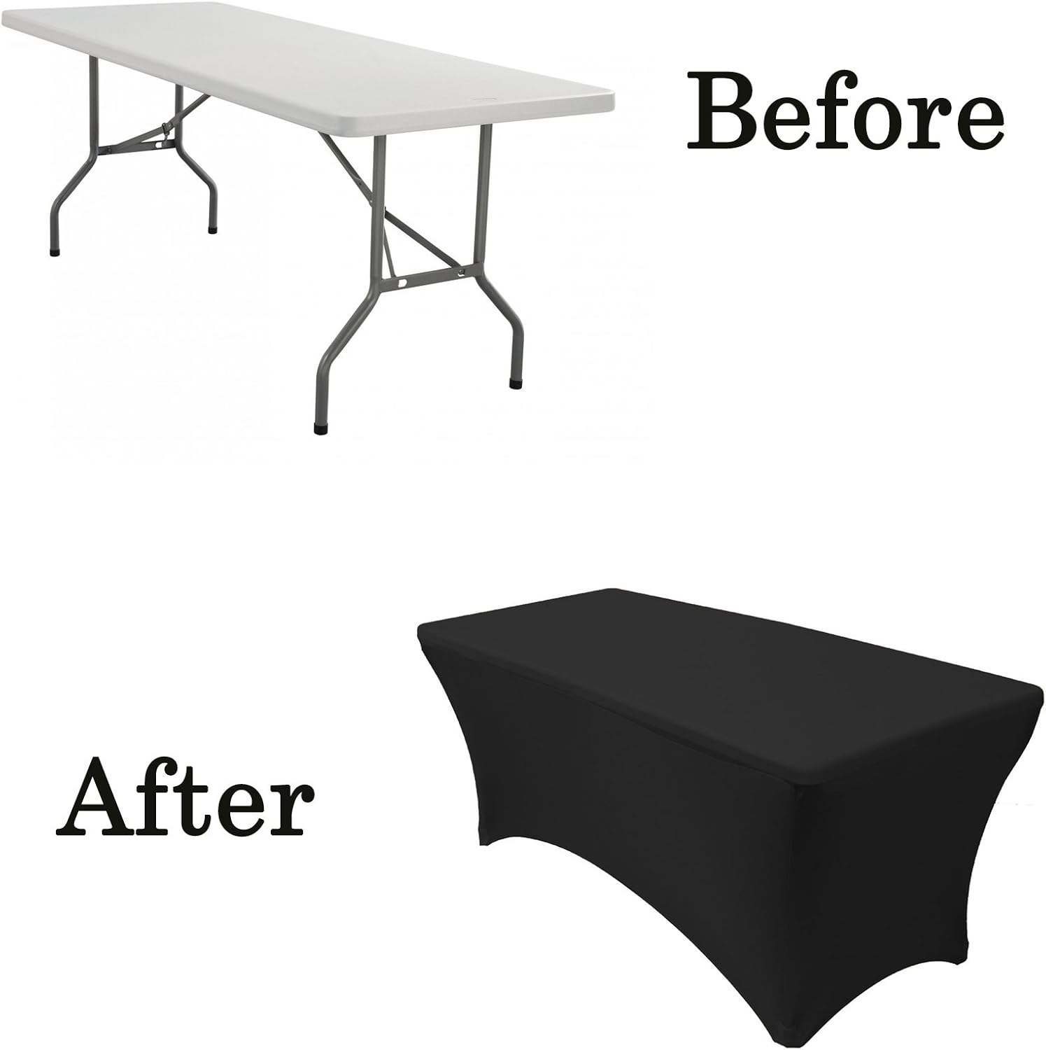 Your Chair Covers - 6 ft Rectangular Fitted Spandex Tablecloths Patio Table Cover Stretchable Tablecloth - Black: Kitchen & Dining