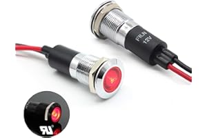 FILN 2PCS 12mm (1/2") Indicator light LED indicator Light Waterproof Metal Signal Lamp 12V IP67 Pilot Dash Lamp Head Blue for Car Boat Light (12v-Brass Nickel Red 2PCS)