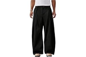BEAUDRM Men's Wide Leg Baggy Pants Zipper Fly Pleated Dress Pants Casual Business Suit Trousers with Pockets Slacks for Men