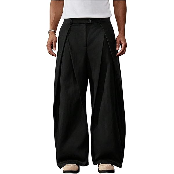 GORGLITTER Men's Pleated Wide Leg Pants Baggy High Waisted Work