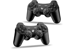 Kvkdiir 2 Pack Controller Compatible with PS3, Wireless Controllers with Dual Vibration, Motion Control, 2 Charging Cables - Black