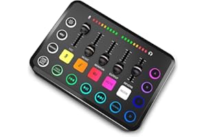 VeGue Gaming Audio Mixer, Streaming RGB PC Mixer with XLR Microphone Interface, Individual Control Volume Fader/Mute Button/48V Phantom Power for Podcast/Recording/Vocal/Game Voice, F11