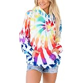 YOCUR Womens Casual Hoodies,Drawstring Long Sleeve Lightweight Sweatshirts | Polyester Imitation Cotton,Thin,Tie Dye,soft,Comfy,With Pockets,Multicolor,Long Sleeve,pullover,Suitable Spring Summer Fall