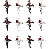 LOTIKOU 40 Pcs Cross Rose Charms, Alloy Gothic Thorns Pendants, Enamel Thorns Flower Charms, Rose Shape Pendants for Valentine's Day, Mother's Day Gift
