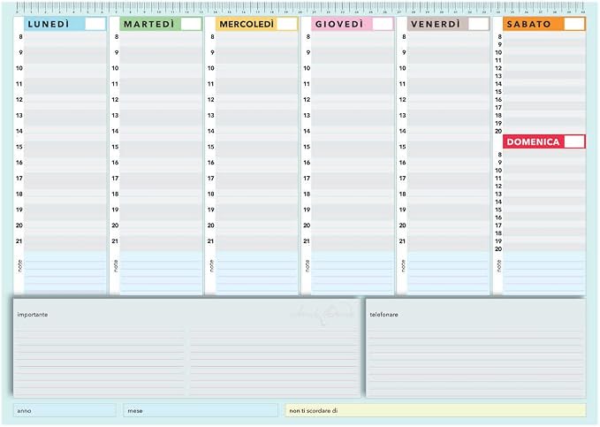 Planner Settimanale Da Tavolo A3 MastroShop - 50 Fogli Perpetui, Incollato In Basso, Carta 90g, Made In Italy
