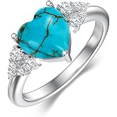 BETHZA Natural Turquoise Heart Ring for Women 925 Sterling Silver Real Turquoise Heart Rings Jewelry Gift for Wife Mom Size 5 to 11