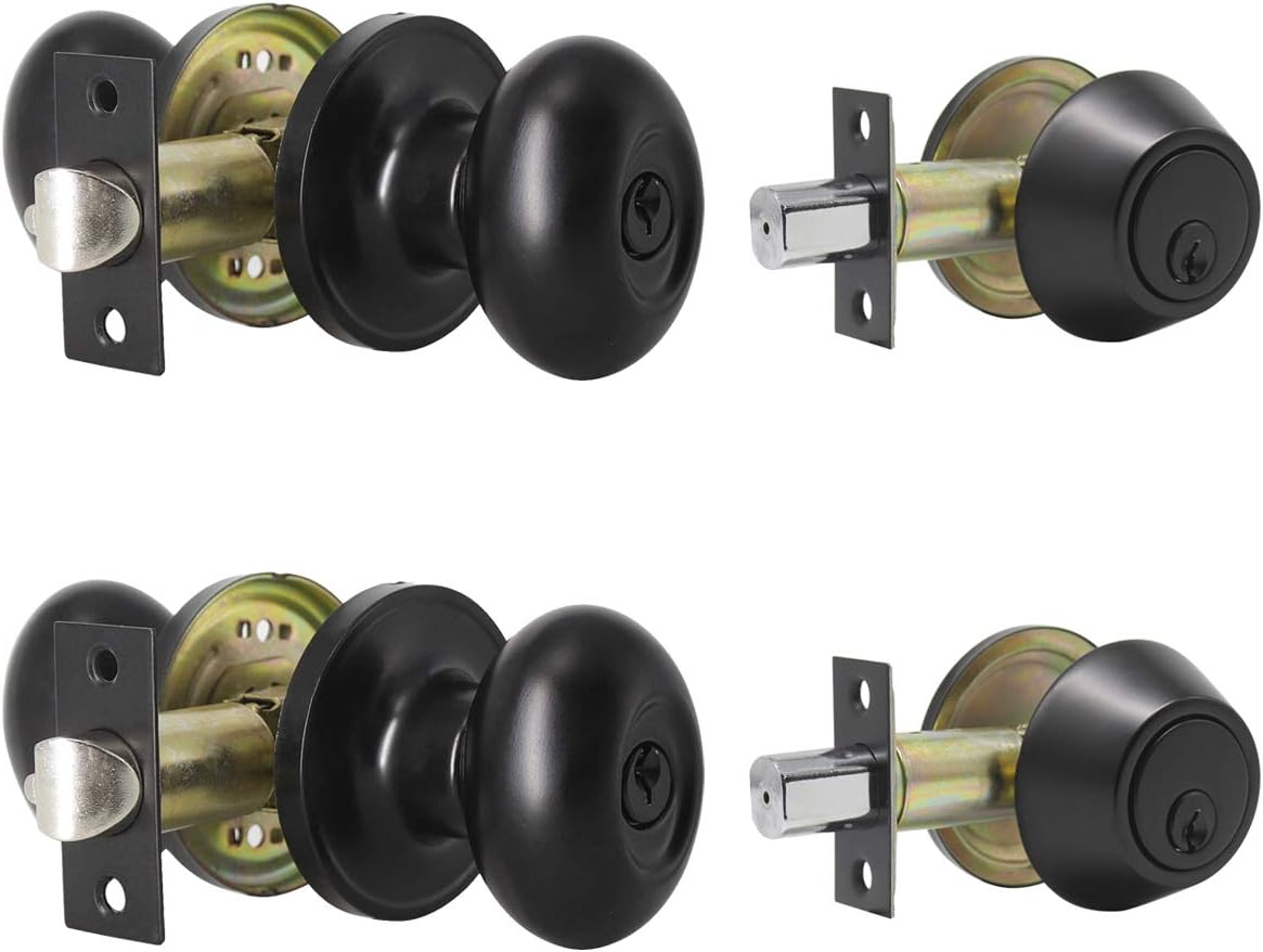 2 Pack Keyed Entry Door Knob and Single Cylinder Deadbolt Combination