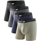 Nullktie Men's Boxer Briefs with Fly 4 Pack, Micro Modal Underwear with Pouch, No Ride Up