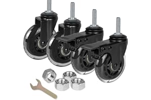 8T8 3" Rubber Caster Wheels Heavy Duty with 2 Brakes, 3/8"-16 x 1-1/2" Threaded Stem Casters Set of 4 (Screw Diameter 3/8", Length 1.5"), Quiet and Smooth Rolling Castors for Furniture Hardwood Floors