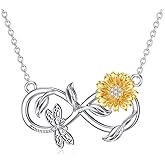LWXIE Diamond Sunflower Infinity Necklace 925 Sterling Silver Dragonfly Infinity Pendant Necklace Dainty Jewelry Gifts for Women