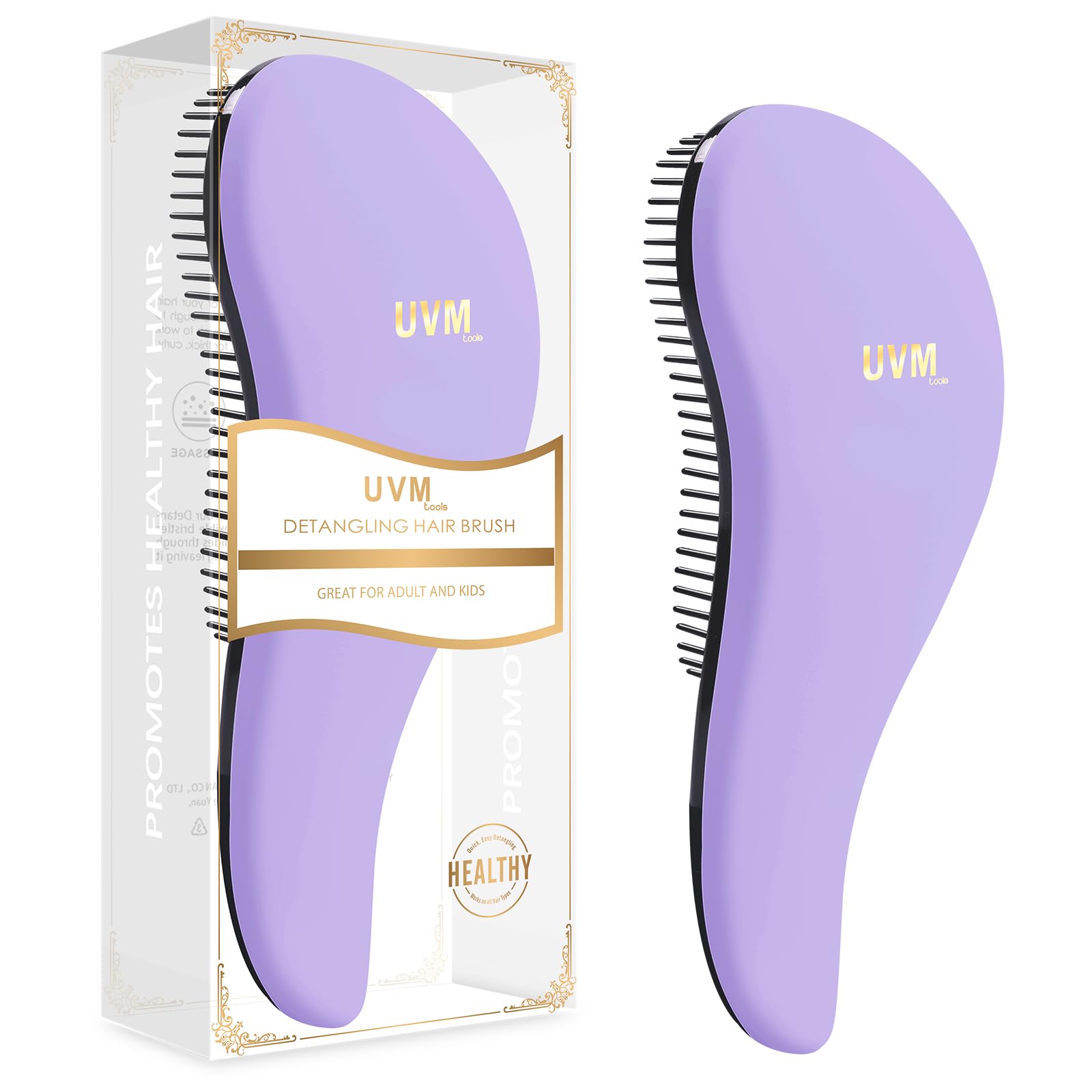 UVM Tools Detangler Hair Brush, Detangling Hairbrush for Women, Girls and Kids – glide the Detangle Brush for Wet, Fine, Curly, Thick and Afro Hair by UVM (Light Purple)