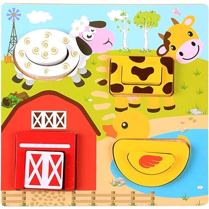 Leoie Wooden Magnetic Puzzle Toys 3D Puzzle Drawing Board Educational Wood Toys for Children 17.8x17.8cm Farm