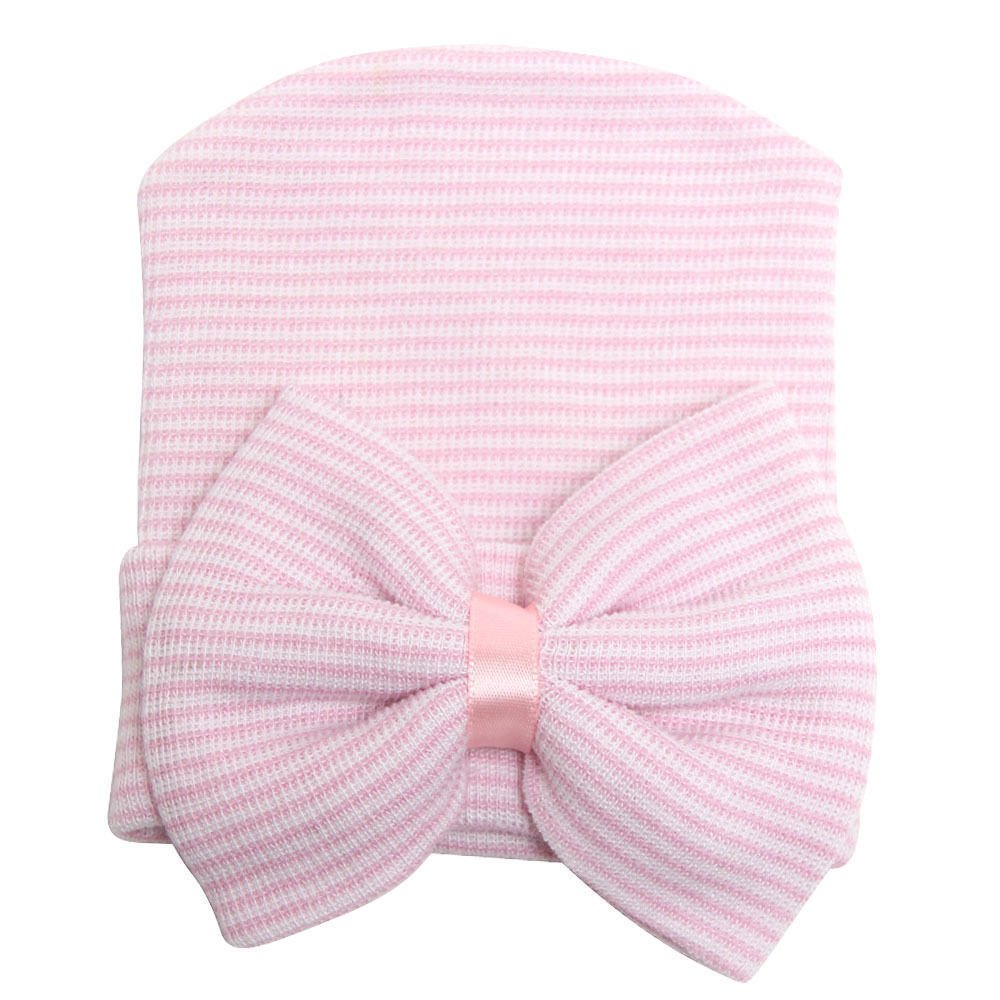 SunTrader Newborn Baby Girls Infant Toddler Hospital Beanie Bow-Knots Hat Knit Cap (Pink)