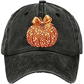 Retro Autumn Pumpkin Bow Print Baseball Cap Sequin Pumpkin Hat Autumn Thanksgiving Cap Fall Hats