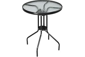 VINGLI Outdoor Bistro Table, 24" Patio Table Steel Frame Tempered Glass Top, Dining Tables for Balcony Garden Poolside (Round)