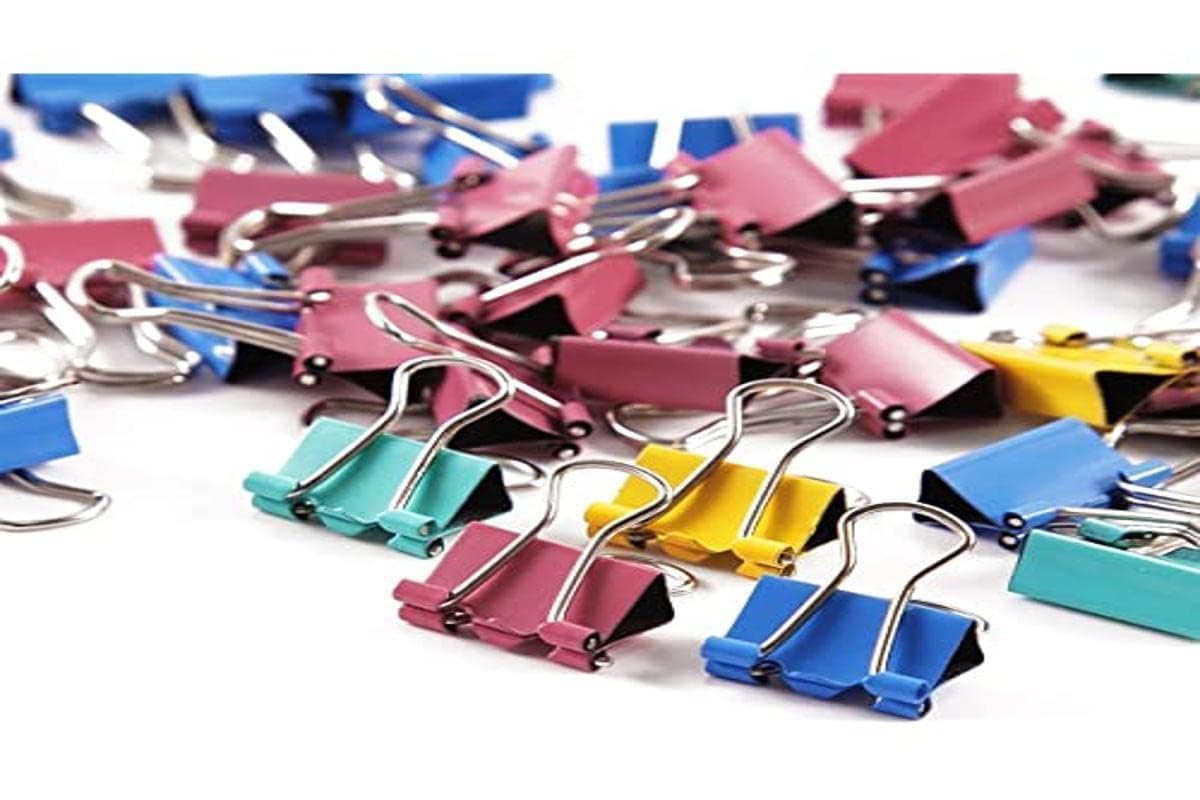 Juliyeh Loose-Leaf Binder 50 pcs Coloured Metal Small Bulldog Clips, 15mm Binder Clips Small Dovetail Clip File Holder for Office School Home Kitchen Shop (4 Colours) — image 1