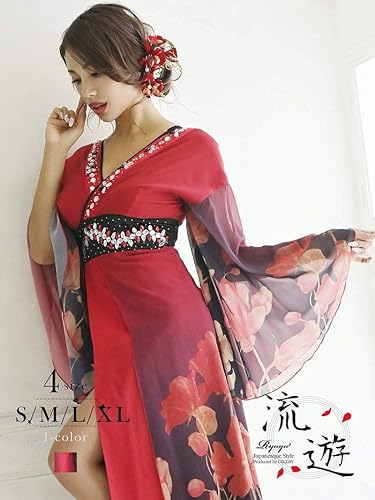 Amazon Co Jp Rew You リューユ 花魁 コスプレ 衣装 和柄ドレス コンパニオン 衣装 着物 ドレス 流遊 着物ドレス 花魁 コスプレ 和柄ドレス S 1 レッド 180 服 ファッション小物