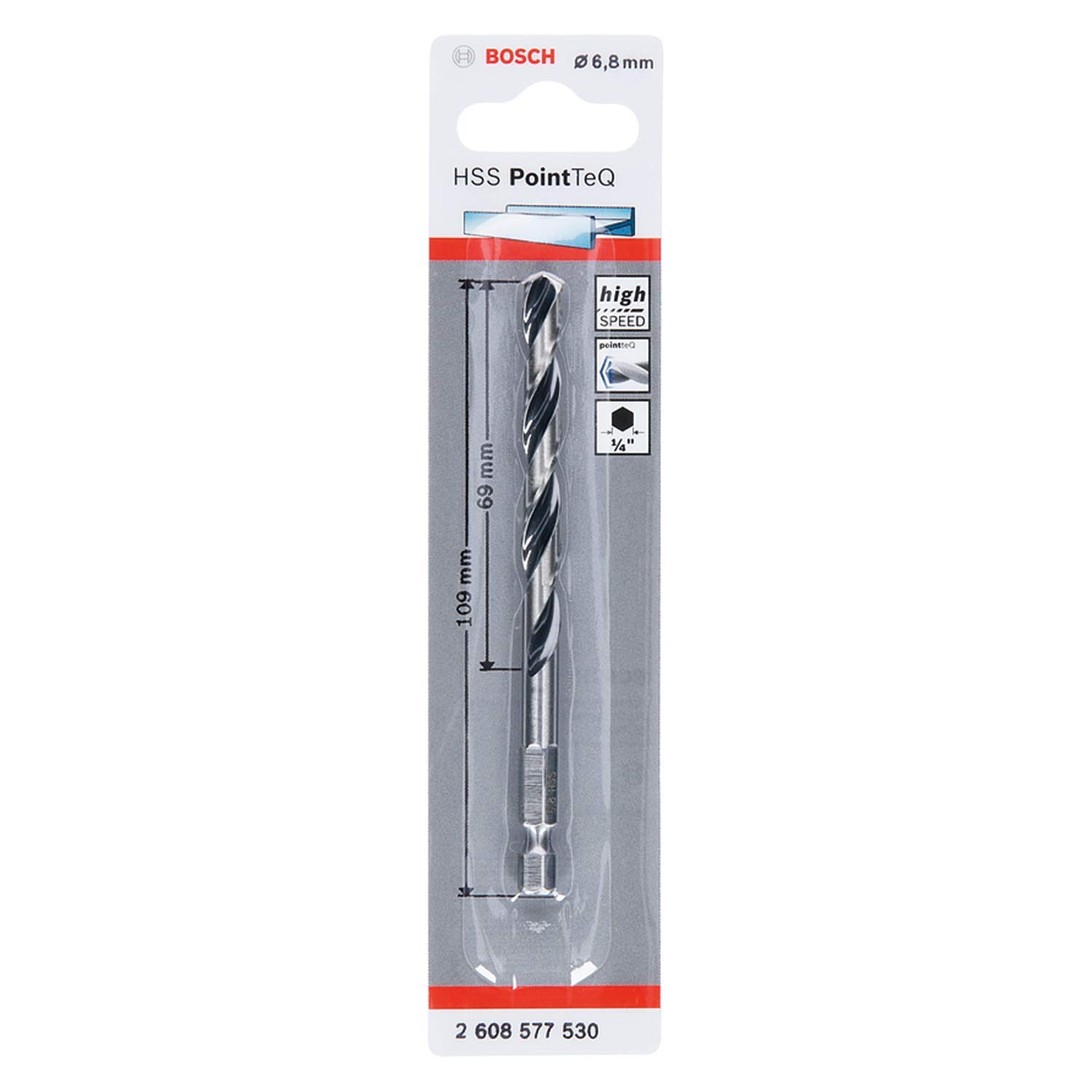 Bosch Professional PointTeQ Hex Drill Bit (for Metal, Ø: 6,8 mm, Total Length: 109 mm, ¼’’ Hex Shank, Accessory for Impact Drivers and Drill Drivers)