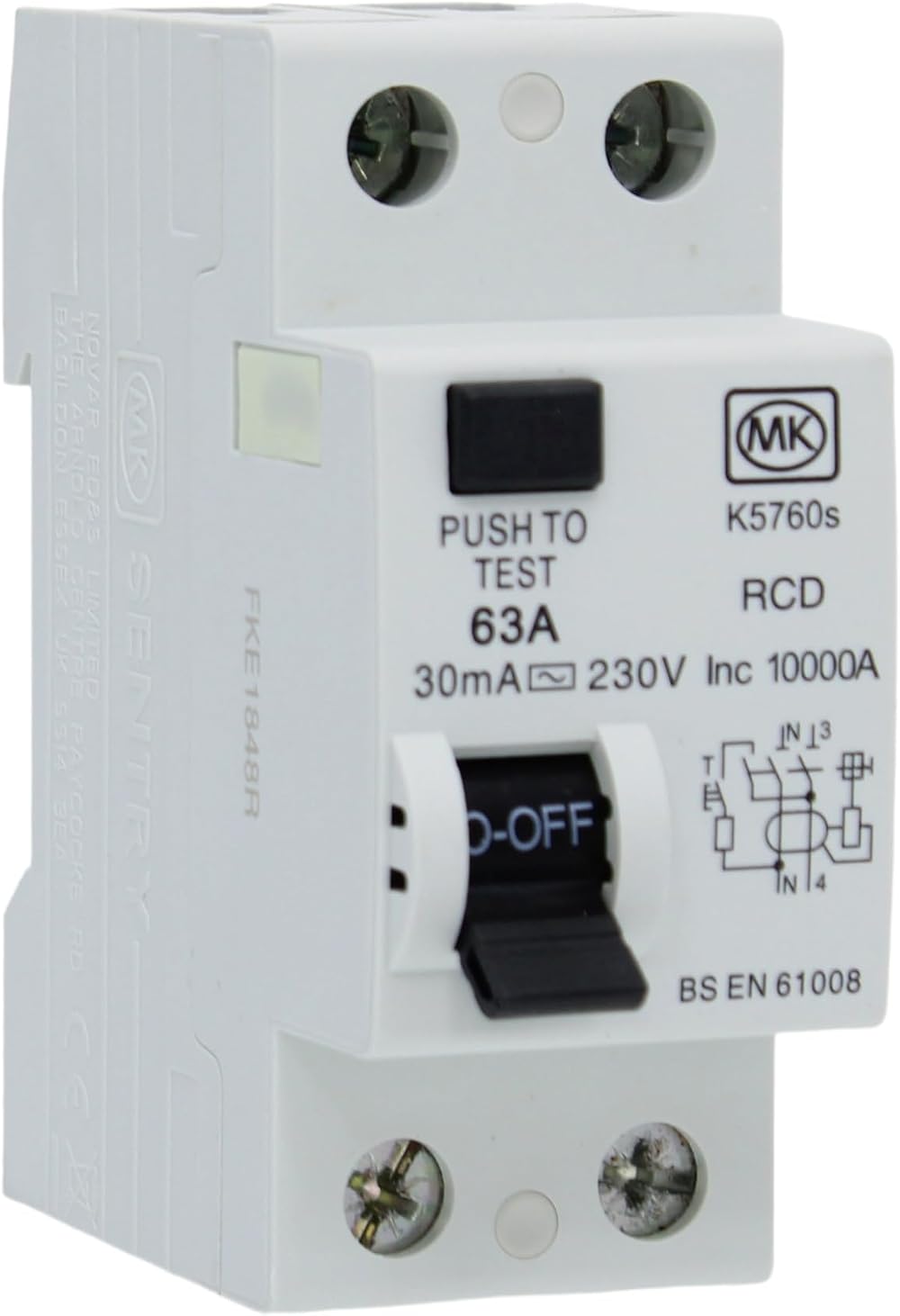 MK 63A 30mA Double Pole RCD K5760S Sentry BS EN 61008 230V