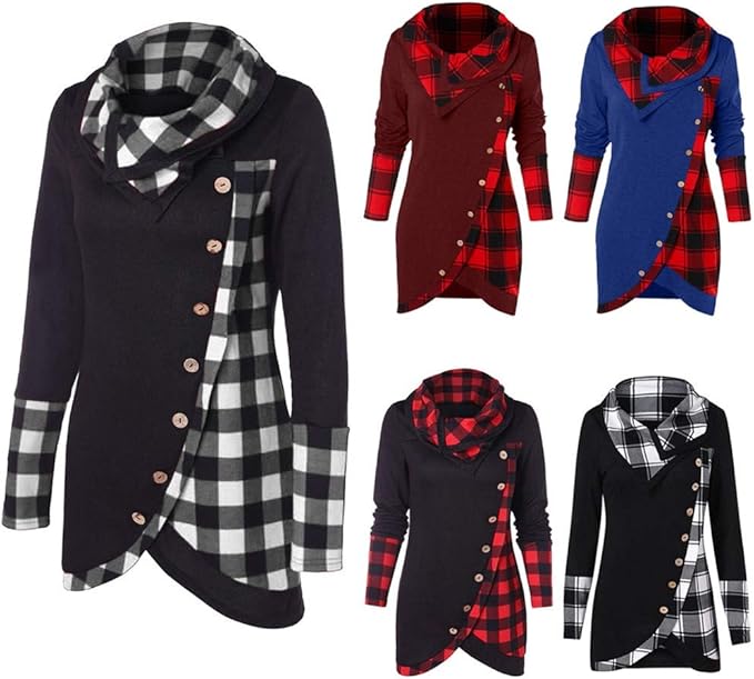 turtleneck tartan asymmetrical sweatshirt