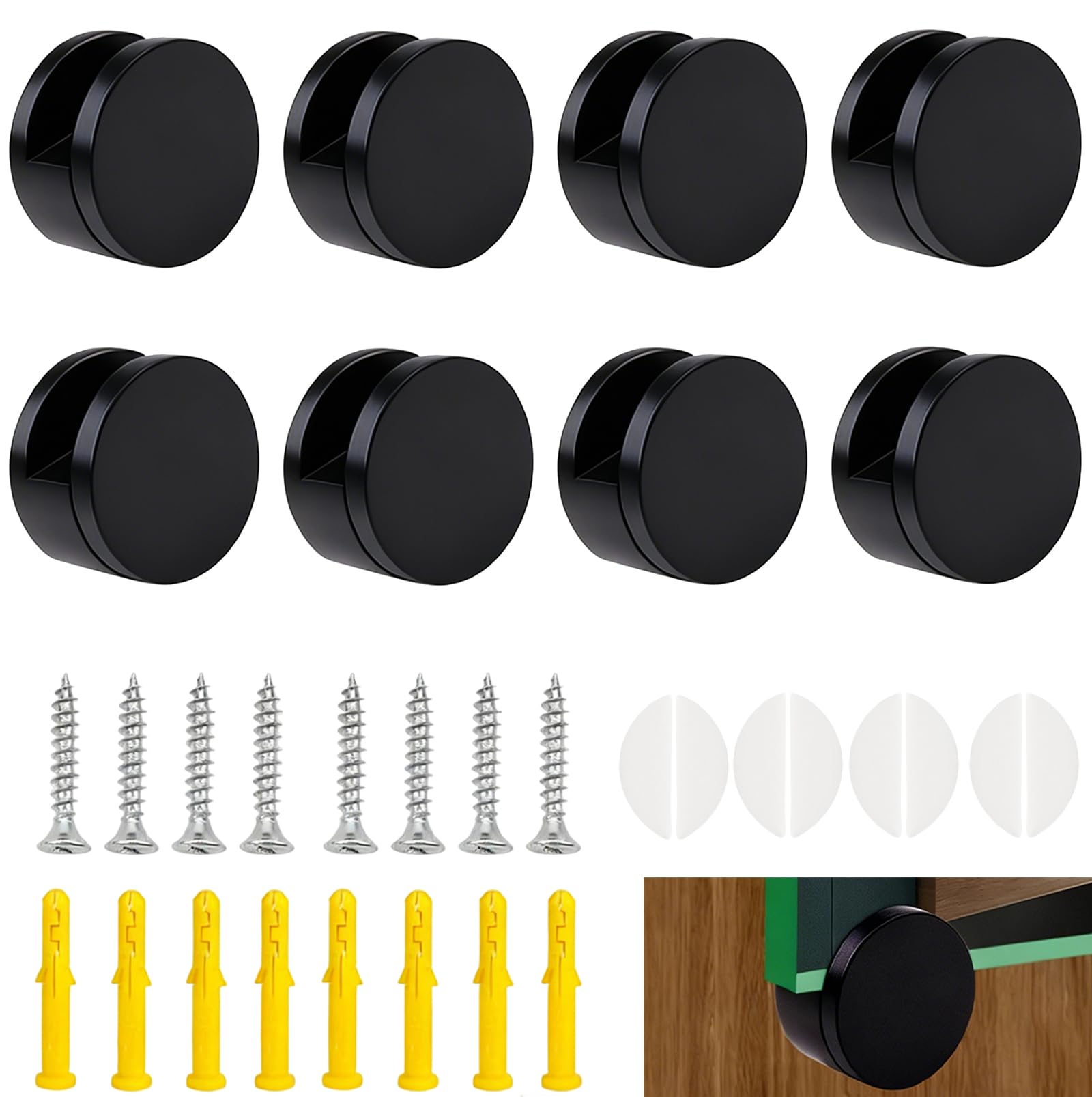 Ykendz Mirror Mounting Clips, Round Shape Wall-Mounted Mirrors Bracket, Glass Clips Clamps Holder, Dresser Mirror Fixed Fitting for 5-11mm Thick Mirror 8 Pieces (Black)