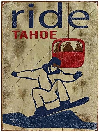 Outdoor Ride Tahoe 12"x16" Metal Sign, Ski, California, Retro, Tahoe, Guaranteed Not to Fade for 4 Years