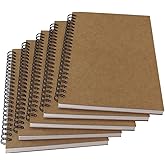YUREE A5 Spiral Notebook Blank, 100gsm Thick Paper & Hard Kraft Cover, 60 Sheets (120 Pages), 8.35" x 5.9", Brown, 5 Pack