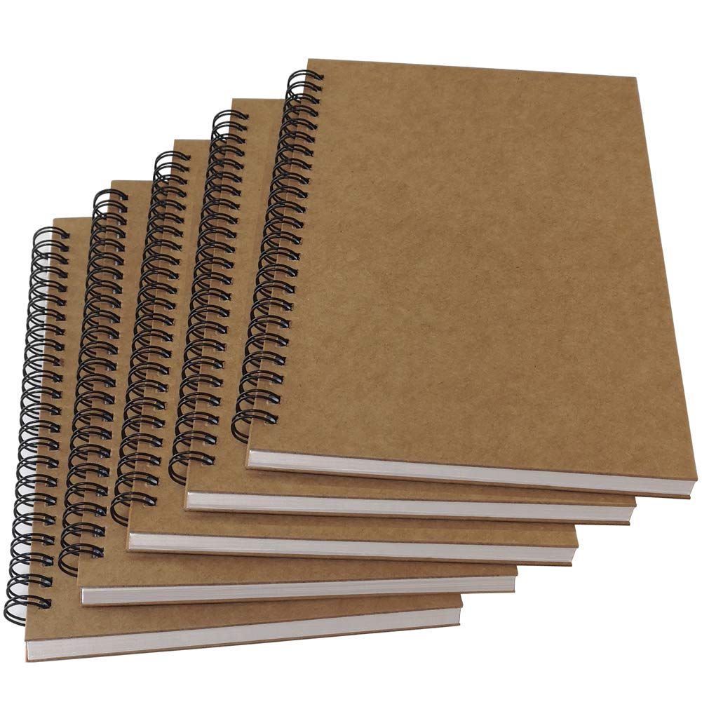Photo 1 of YUREE A5 Spiral Notebook Lined, 100gsm Thick Paper & Hard Kraft Cover, 60 Sheets (120 Pages), 8.35" x 5.9", Brown, 5 Pack