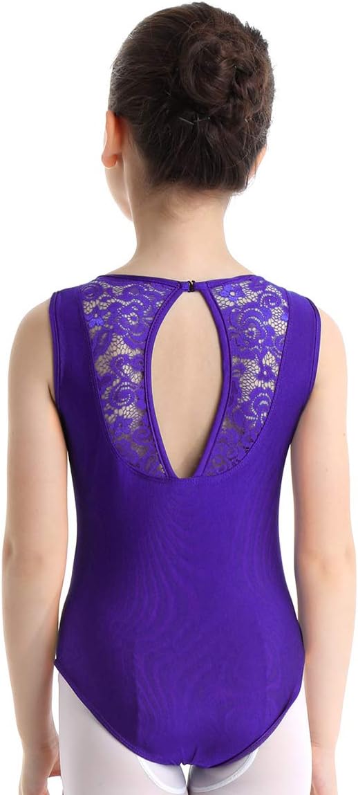 winying Girls Floral Lace Splice Cut Out Back Ballet Dance Gymnastics Leotard Jumpsuit