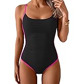 Eomenie One Piece Swimsuit for Women Tummy Control Ruched Bathing Suit Spaghetti Straps Color Block Slimming Swim Suits
