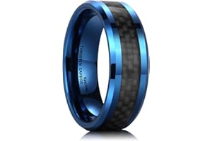 King Will GENTLEMAN 8mm Black/Blue/Green/Gold Carbon Fiber Mens Tungsten Carbide Wedding Band Ring For Men Carbon Fiber Inlay Polished Finish Comfort Fit