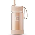 IRON °FLASK Kids Water Bottle - Straw Lid, 20 Name Stickers, Vacuum Insulated Stainless Steel, Double Walled Tumbler Travel Cup, Thermos Mug - Rose Gold, 14 Oz