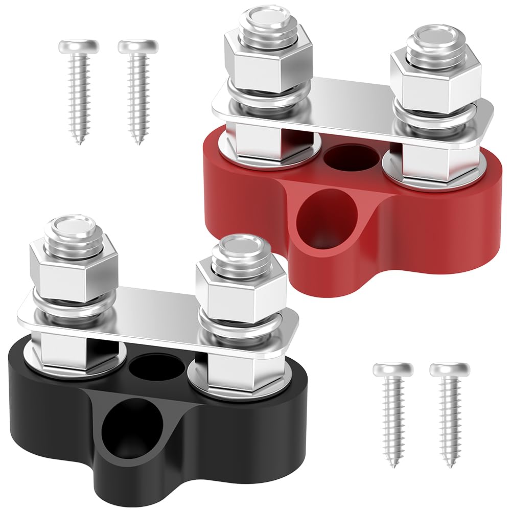 Photo 1 of Bus Bar, Hilictokt Power Distribution Block with 5/16" M8 Dual Studs 48V 200A Battery Terminal for Marine, Automotive, RV, Solar, and Power Systems - Pair