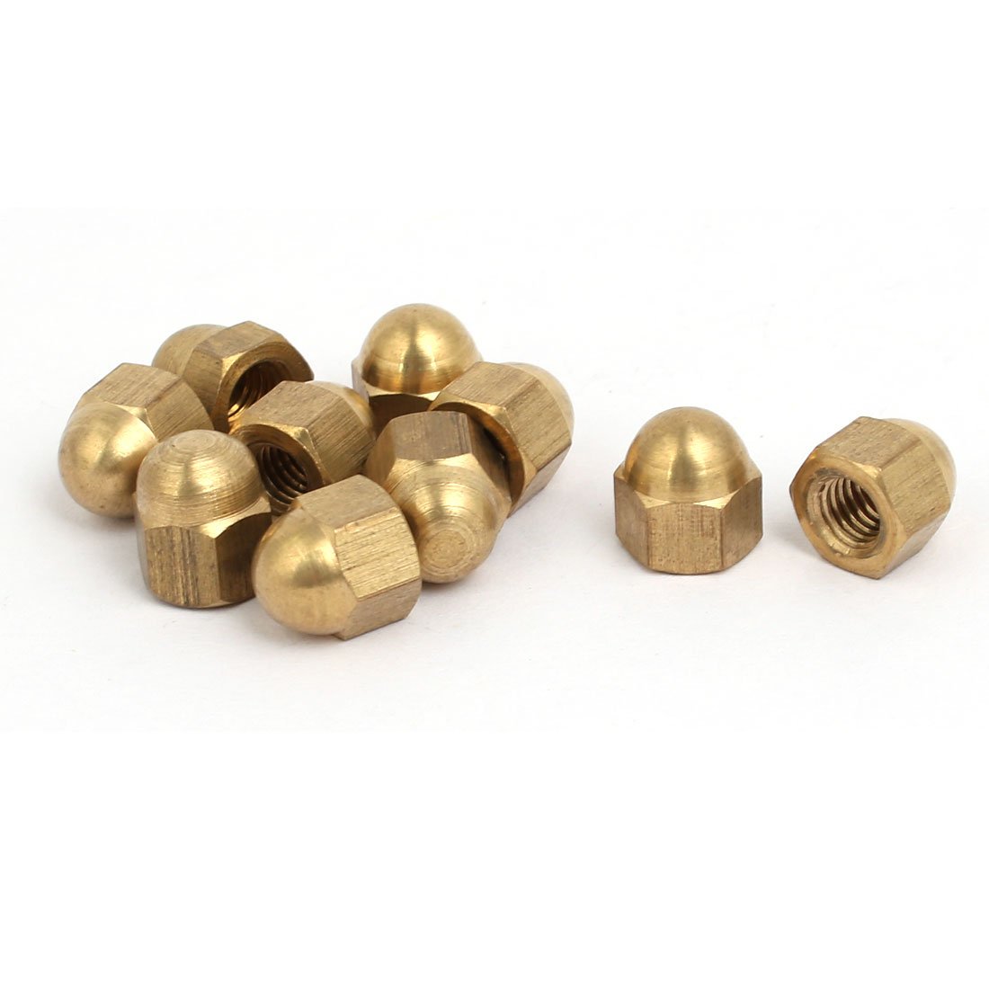 Sourcingmap 10pcs M5 Female Thread Nut DIN1587 Dome Cap Head Hex Brass Tone