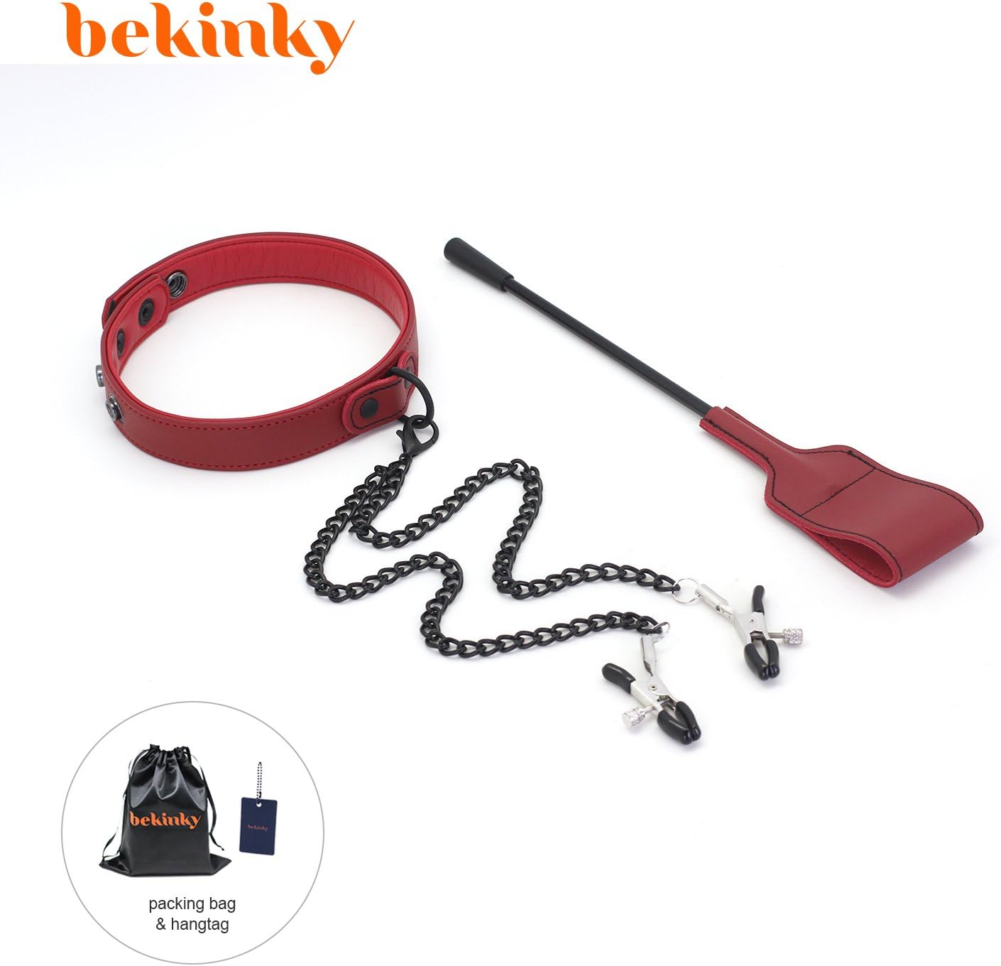 Bekinky Faux Leather Choker Necklace Collar with Clamps Riding Crop Horse Whip for Women Girls