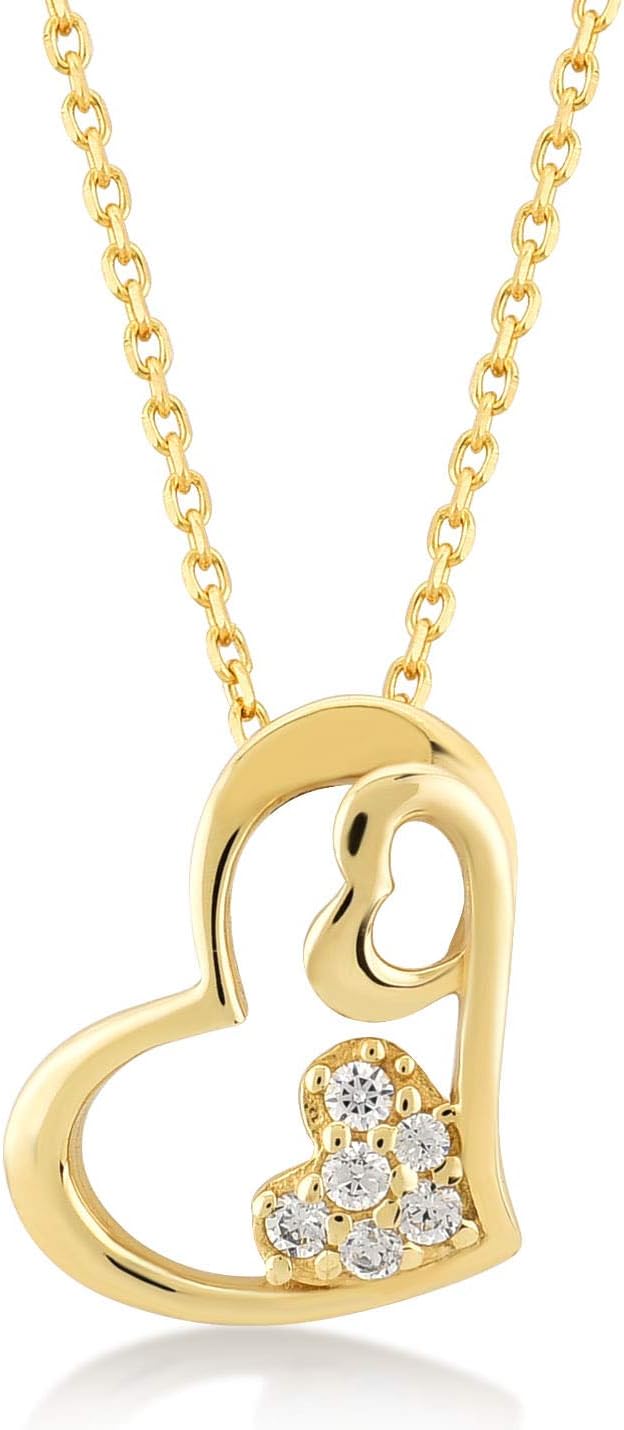 14k Solid Gold Heart Necklace | 14k Yellow Gold Love Necklace for Women | Triple, Puffed, Infinity, Double, Twin Heart Pendant Necklace | Delicate Heart Jewelry | Gifts for Birthday, 18"