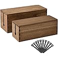 Kirigen Cord Management Box Wooden - Cable Organizer Hide Power Strips,Electrical Plugs - Desk Wires Station Protector for TVs,Computers,Power Cords & Bricks,Phone Ghargers(Set of 2,Dark Brown)