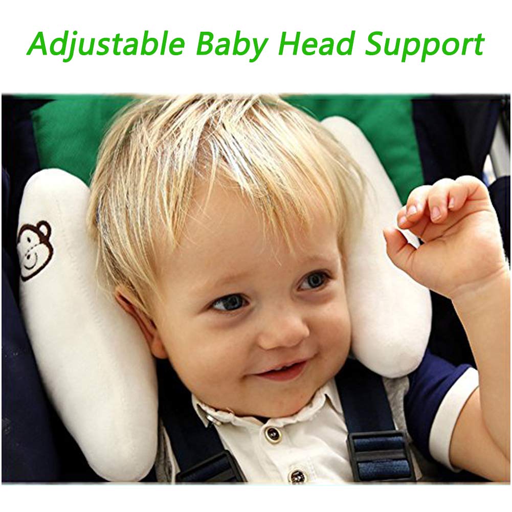 Adjustable Baby Soft Head Neck Support - Children Travel Car Seat Safety Pillow Cushion, Banana U-Shape Stroller Head Support for Toddlers Infants Child Best Gift - White