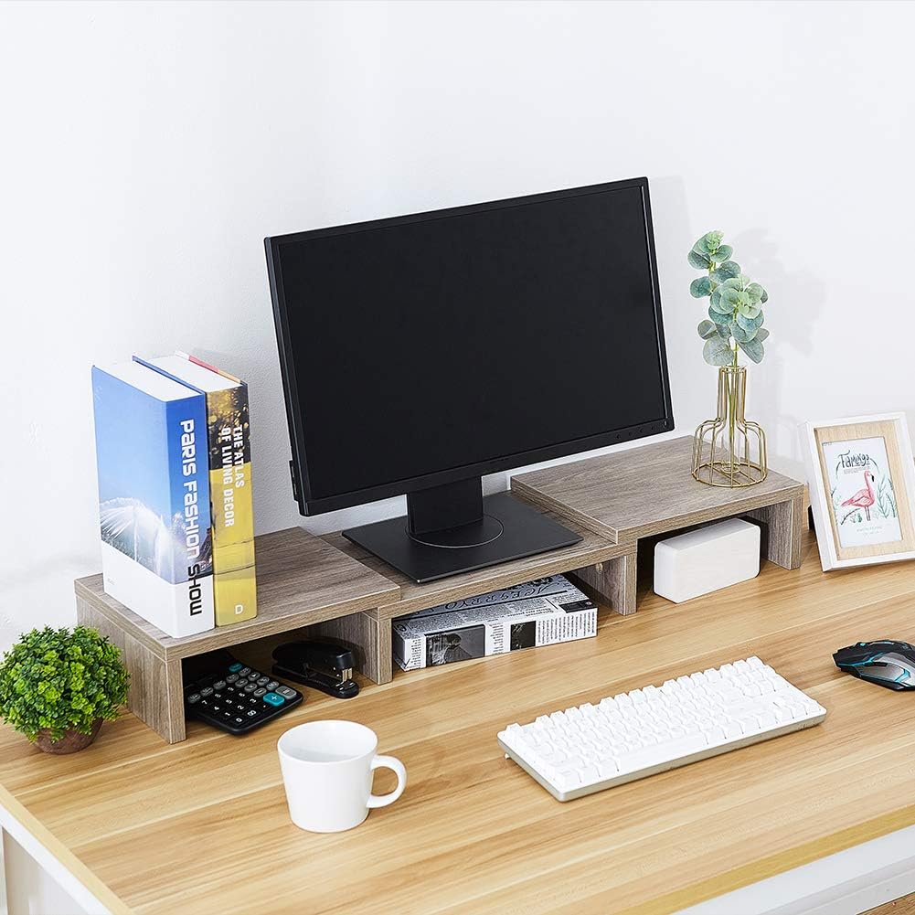 Superjare Monitor Stand Riser, Adjustable Screen Stand for Laptop Computer/TV/PC, Multifunctional Desktop Organizer - Cream Gray: Computers & Accessories