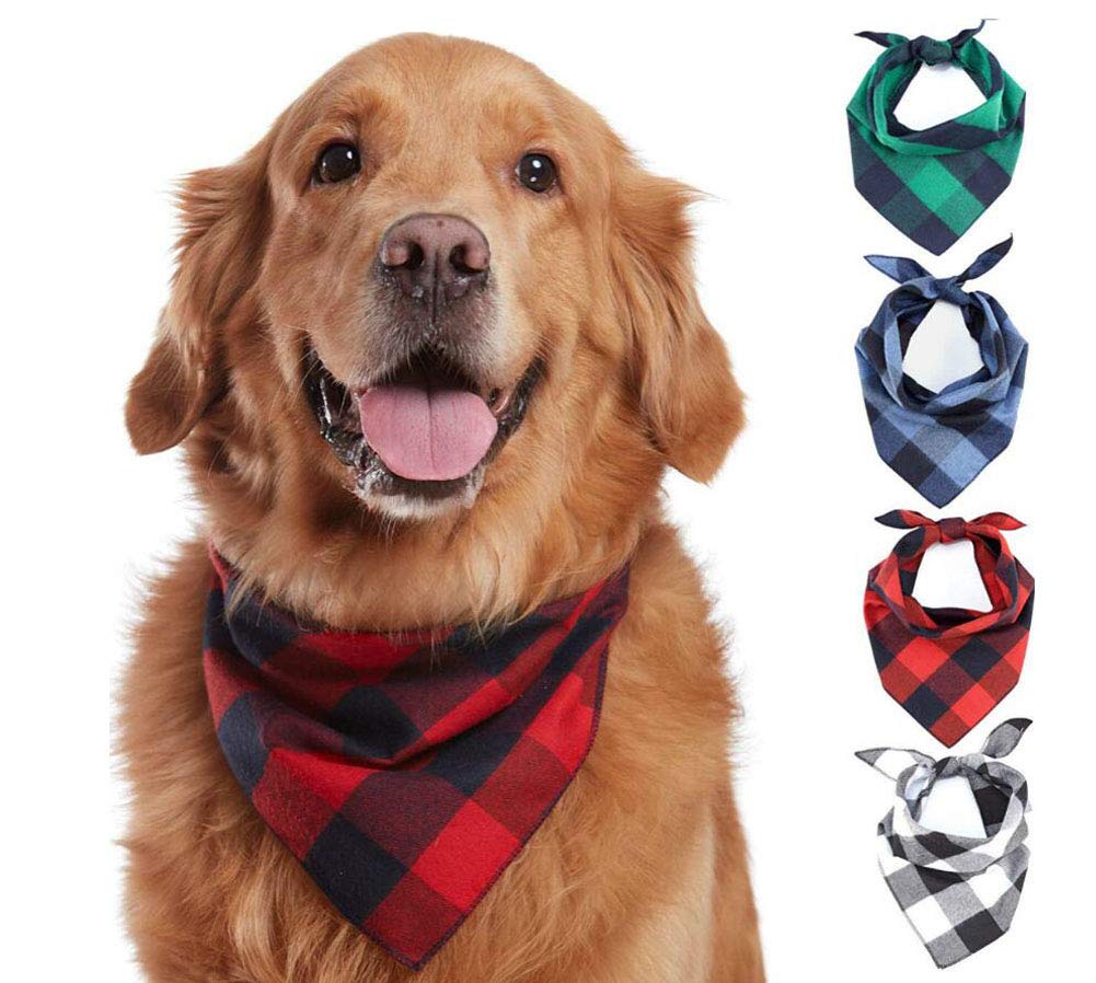 Oyccen 4pcs Classic Plaid Cotton Bandana Puppy Kerchief Pet Triangle Bibs Scarves for Small Medium Large Dogs Cats