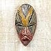 NOVICA Red and Yellow Carved Wooden African Wall Mask from Ghana, Stunning Amahle' (292563)