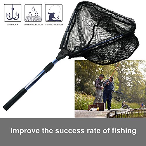 MelkTemn Collapsible Fishing Net, Fish Net Foldable Telescopic Pole Handle(16.5-38.6in) Durable Nylon Mesh Safe Fish Catching Landing nets for Fishing (Hoop is 15.7 x 15.1 x 9.1 in Depth)