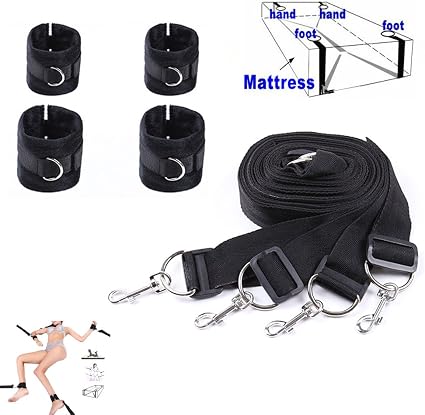 Amazon Com Under Bed Bondage Straps Extra Strength Leg Restraint Harness Straps Kit With Handcuffs Ankle Cuffs Bondage Game Toy Set For Women Couples Black Health Personal Care