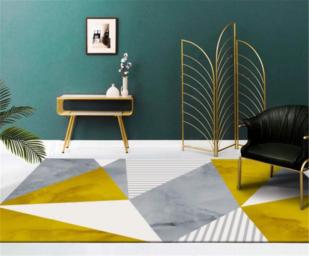 wlqdyys Living Room Bedroom Area Carpet Velvet Nursery Rugs Mustard yellow-gray marble pattern white horizontal split striped carpet 200 * 250cm