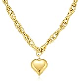 FILMOON Gold Heart Pendant Necklace Chunky Multistrand Paperclip Choker Necklace Fashion Jewelry For Women