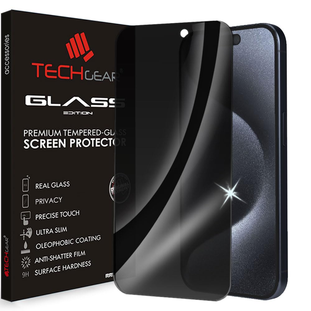 TECHGEAR Anti Spy Screen Protector for iPhone 15 Pro - PRIVACY Filter 3D GLASS Edition Genuine Tempered Glass Full Screen Protector Guard Cover Compatible with iPhone 15 Pro 6.1"