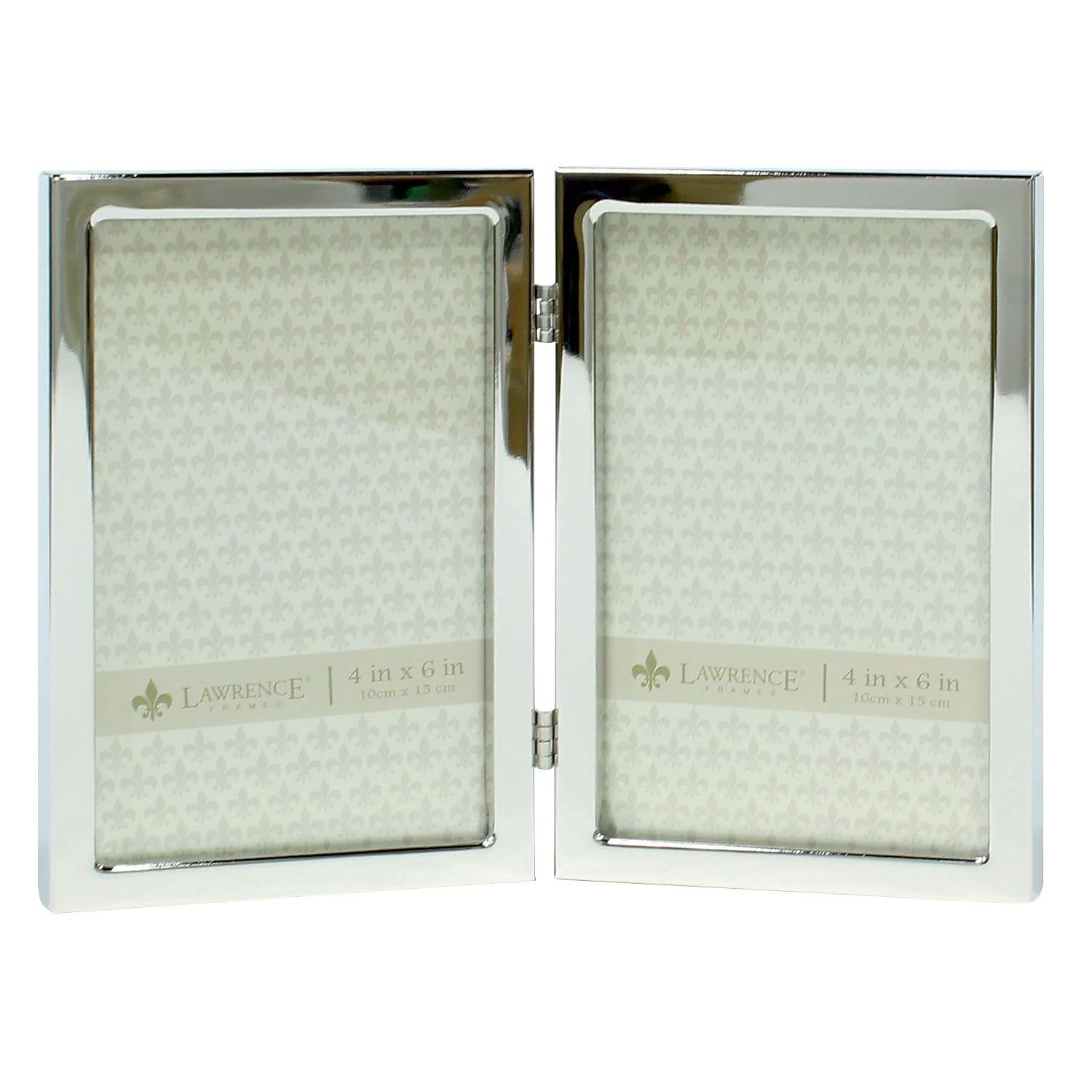 Lawrence Frames 4x6 Hinged Double Silver Standard Metal Picture Frame, 4 x 6 Dual