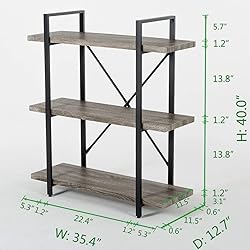 HSH 3-Shelf Bookcase, Rustic Gray 3 Tier