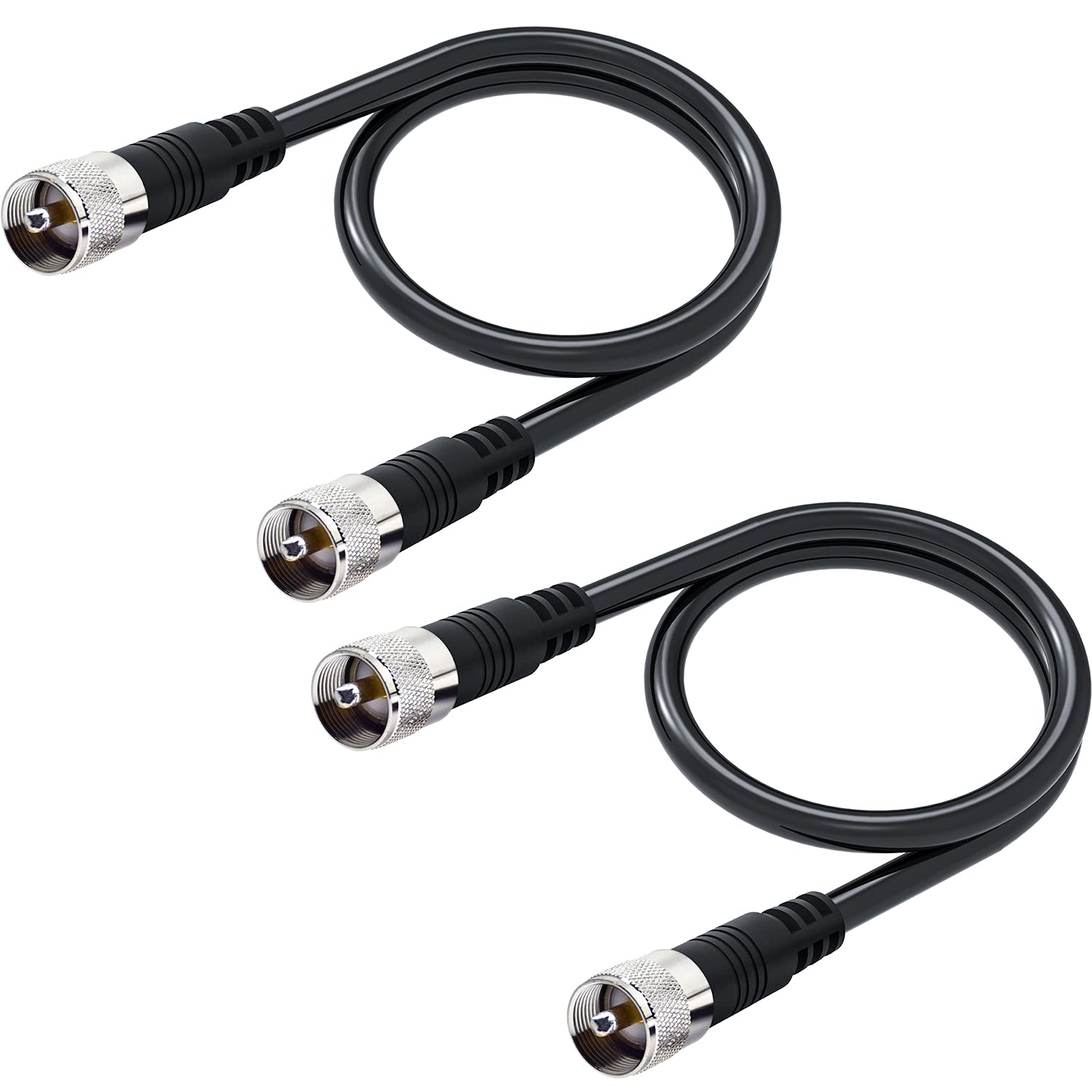 RFAdapter RG8x Coax Cable, 2 Pack 2ft CB Jumper Cable PL259 UHF Connector 50 ohm Low Loss for Ham Radio, Antenna Analyzer, Dummy Load and SWR Meter